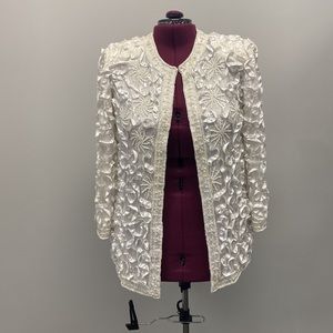 White beaded and ribbon jacket